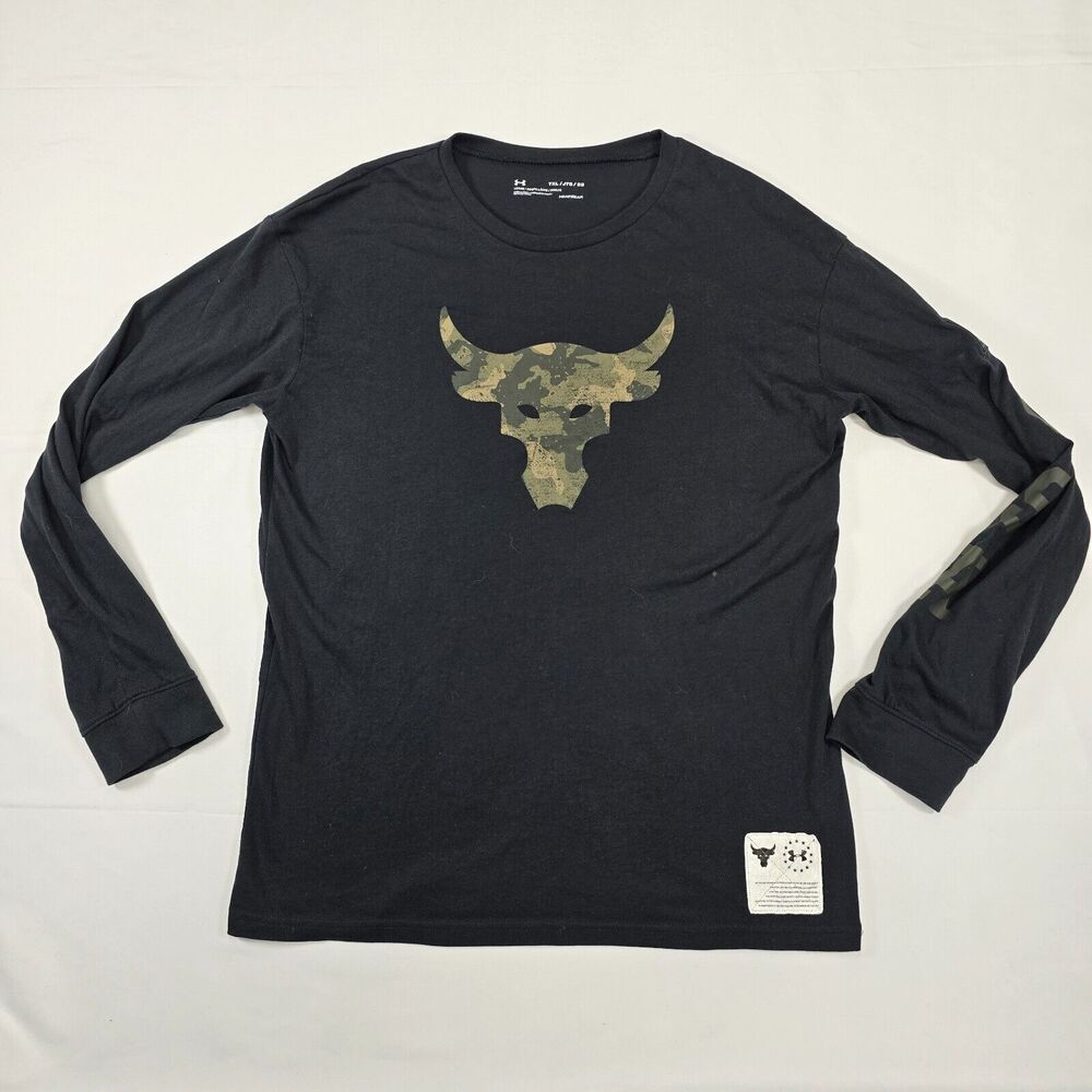 Under Armour Boy's Youth Black Camo Long Sleeve Tee Project Rock USA Size XL